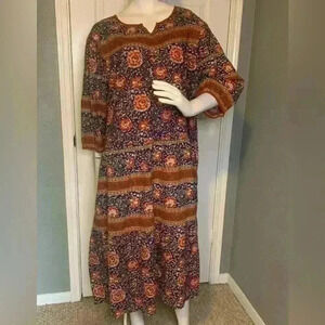 Vermont Country Store Midi Dress Womens Floral Boho Prairie Pockets Size 2X. D1